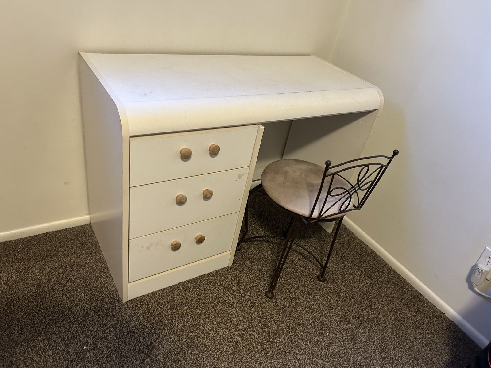 3” Tall x 4” Wide White Desk with 3 Drawers & Metal Backed Stool - Compact & Functional Furniture Set