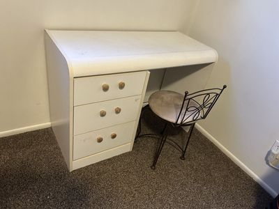 3” Tall x 4” Wide White Desk with 3 Drawers & Metal Backed Stool - Compact & Functional Furniture Set