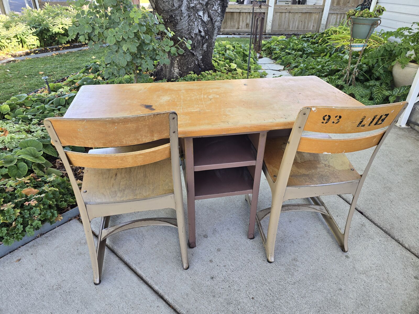 Vintage Metal and Wood School Desk