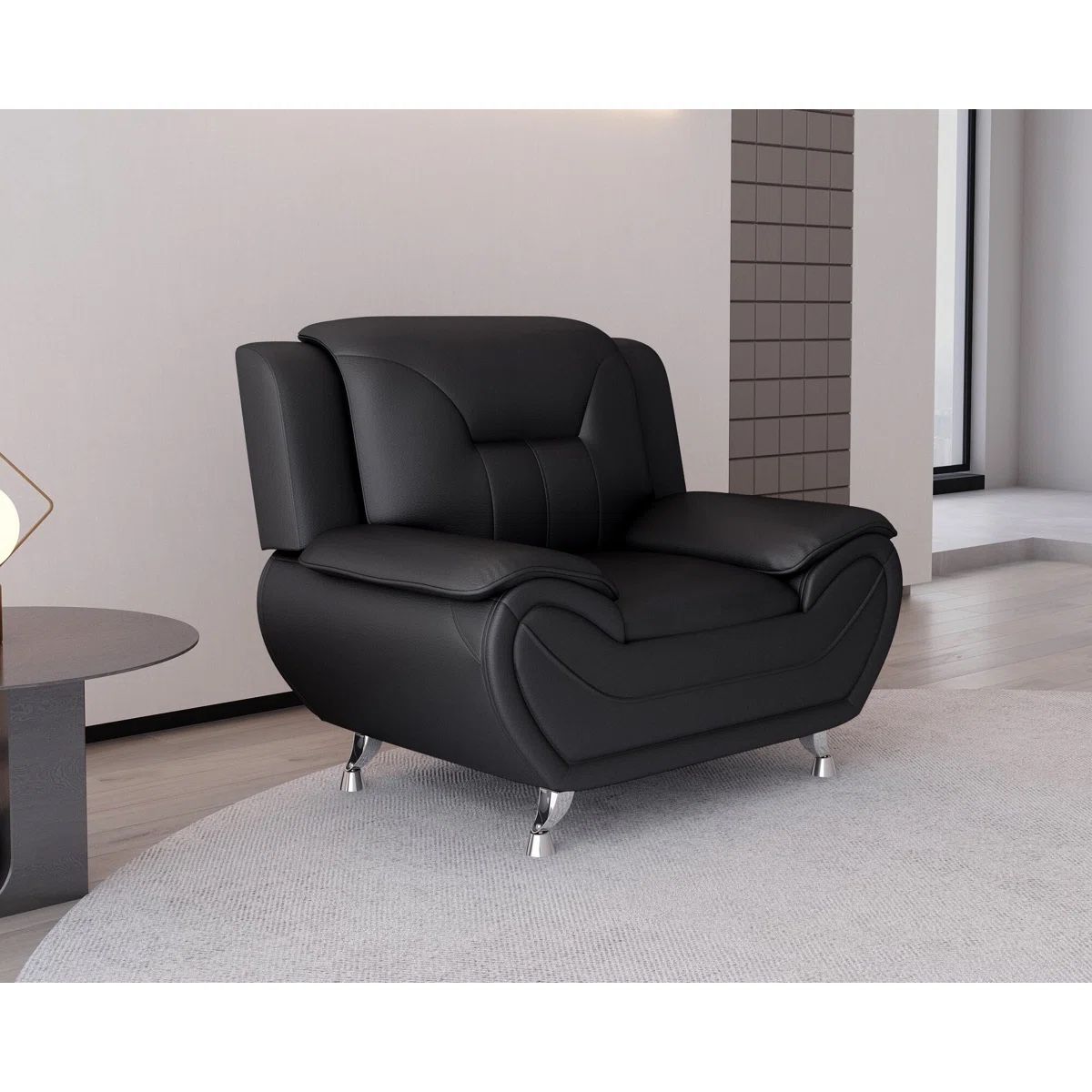 Luxurious Black Leatherette Armchair with Chrome Legs - Modern & Comfortable Accent Chair