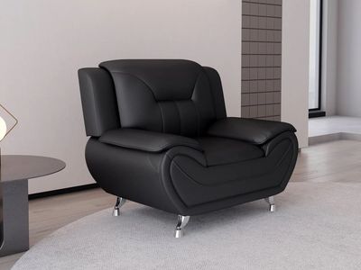 Luxurious Black Leatherette Armchair with Chrome Legs - Modern & Comfortable Accent Chair
