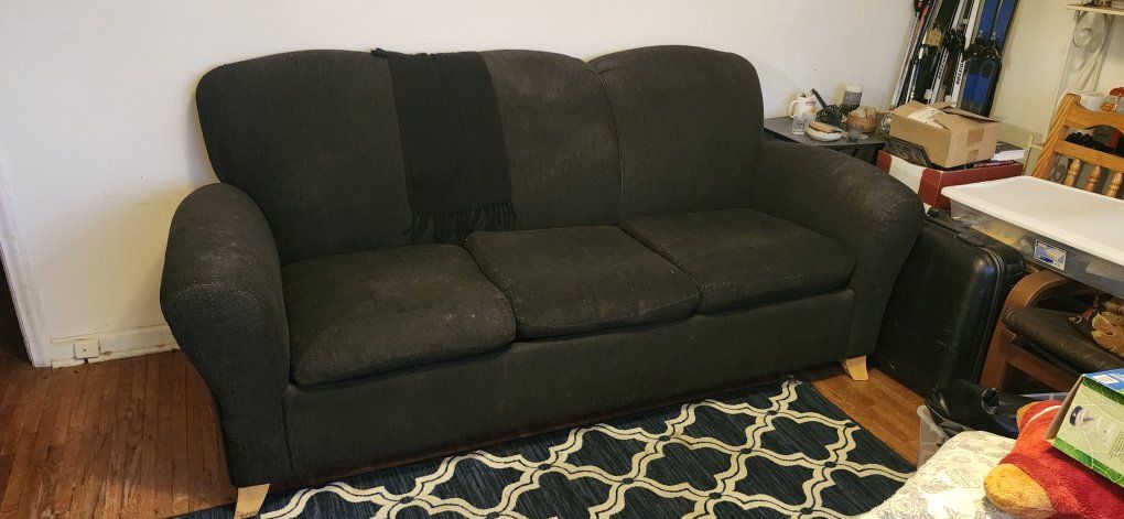 Dark Gray Fabric Couch and Matching Chaise Lounge Set