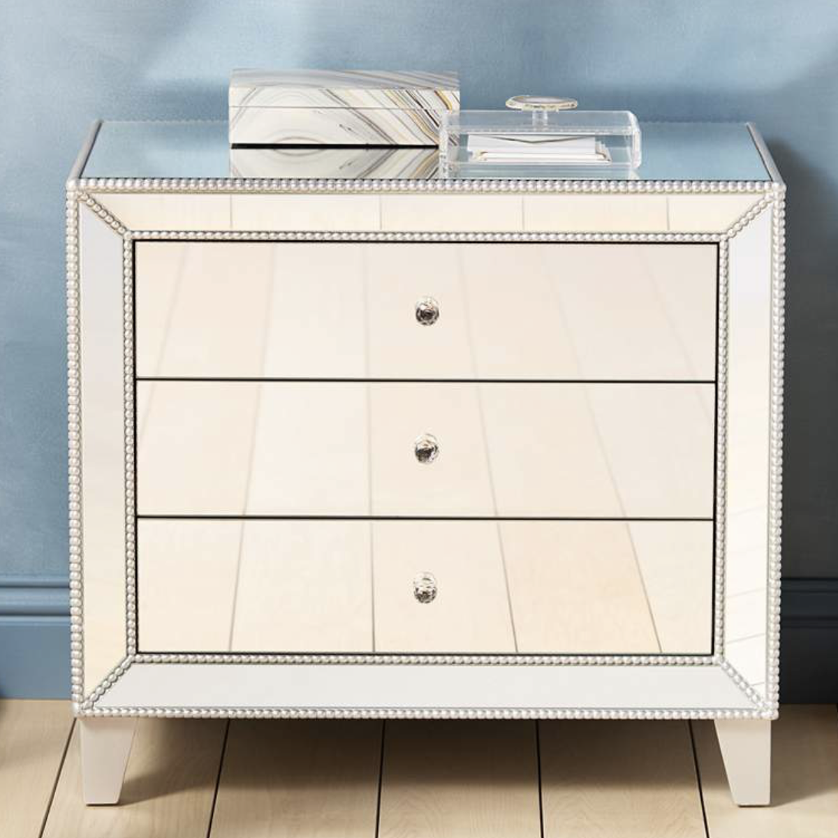 (2) Mirrored 3-drawer Accent Tables