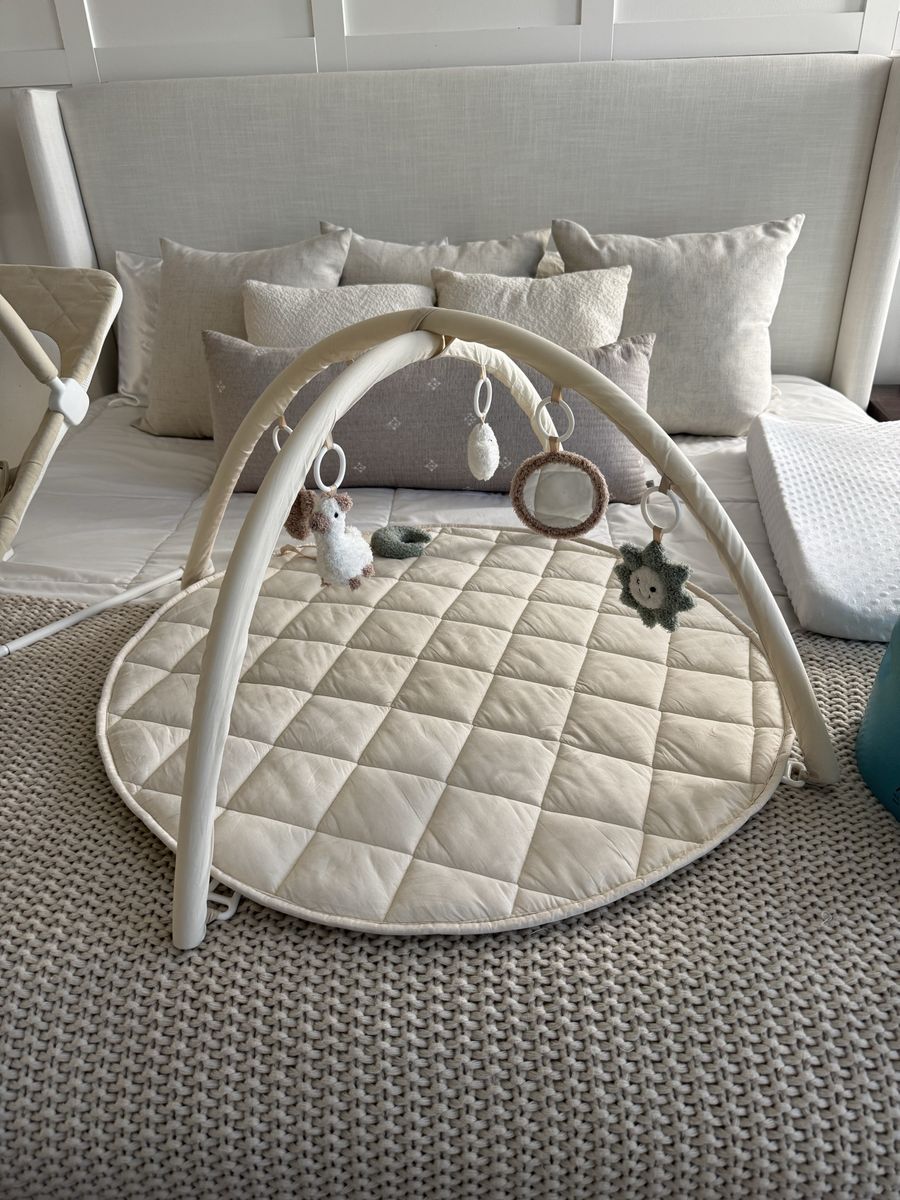 Organic Cotton Baby Foldable Play Mat Activity Gym with Detachable Toys, Neutral Cream