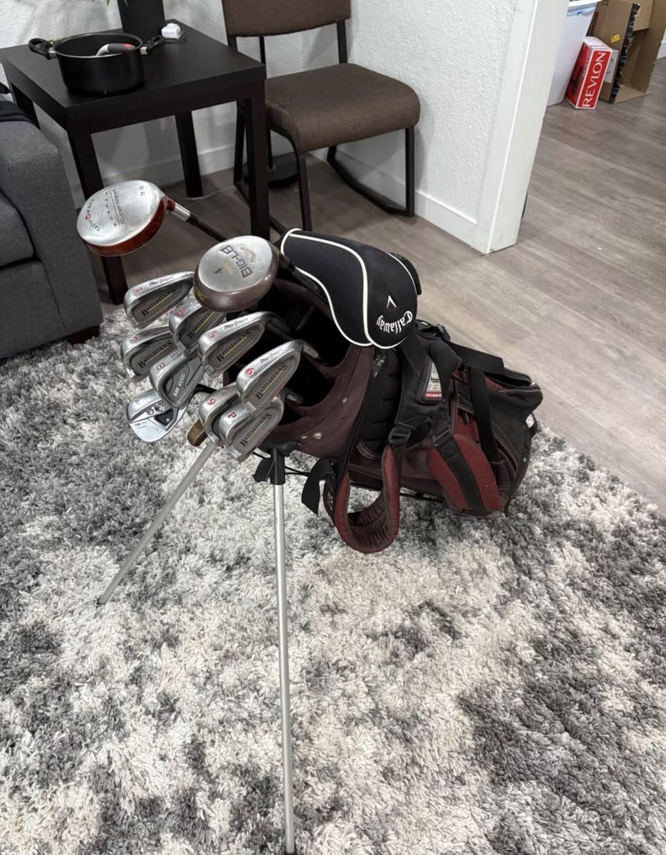 Callaway Golf Bag with MacGregor John Jacobs Irons (3-P) & TaylorMade Woods