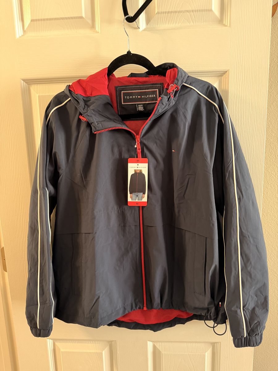 NWT Tommy Hilfiger Women's Hooded Windbreaker Jacket - Size Medium - Navy Blue