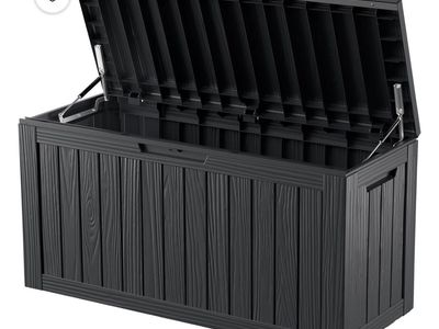 New Black Plastic Deck Storage Box - 80 gallon Outdoor Container