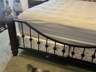 King Size Metal and Wood Bed Frame with Ornate Headboard dresser nightstand