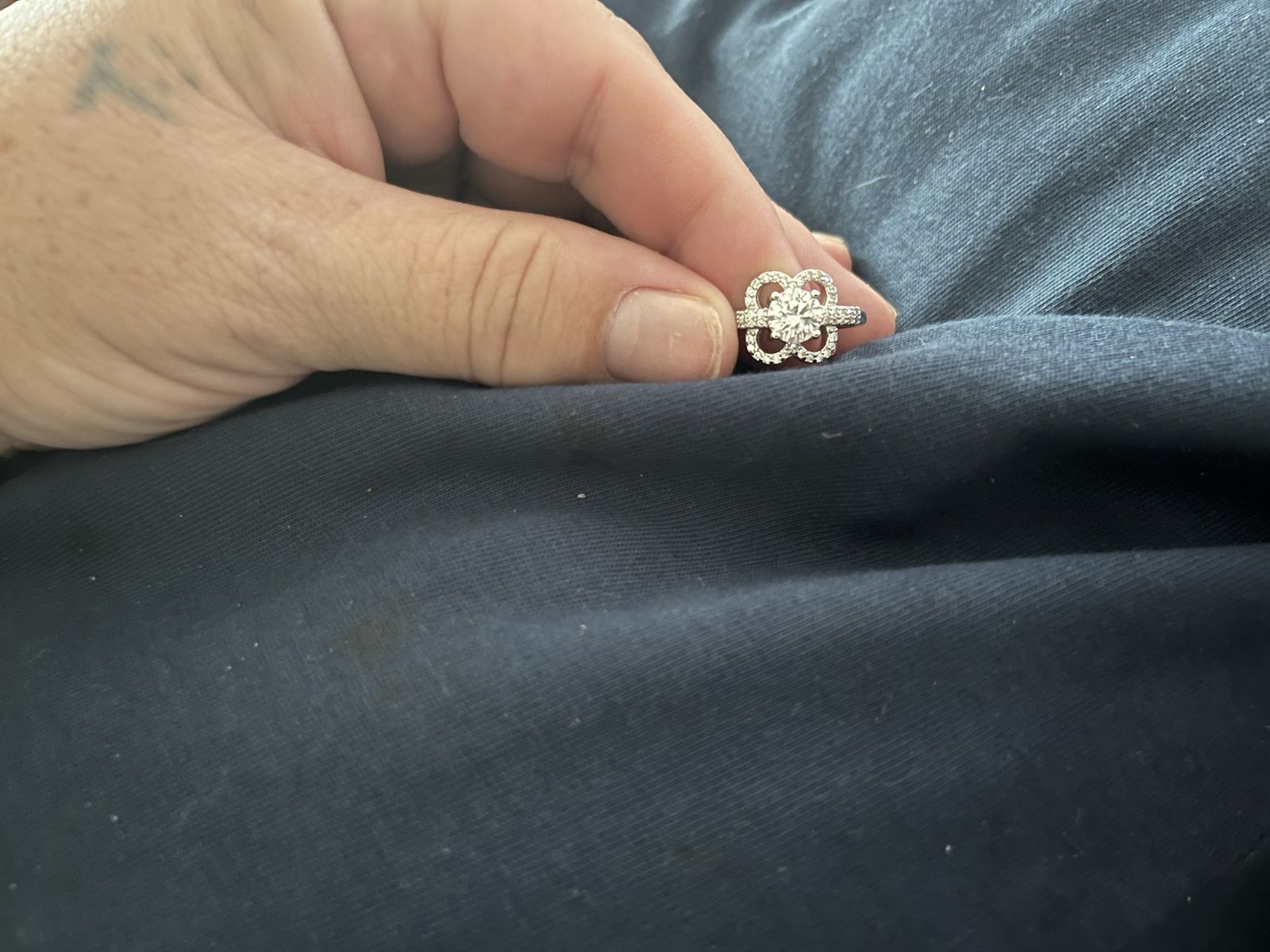 Beautiful darling silver moissanite floral design ring with central stone and pavé accents