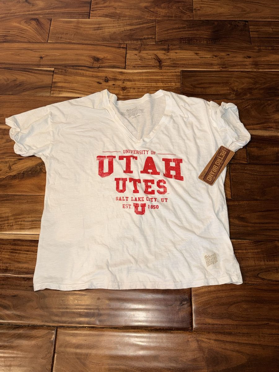 New Retro Brand University of Utah Utes White V-Neck T-Shirt XL