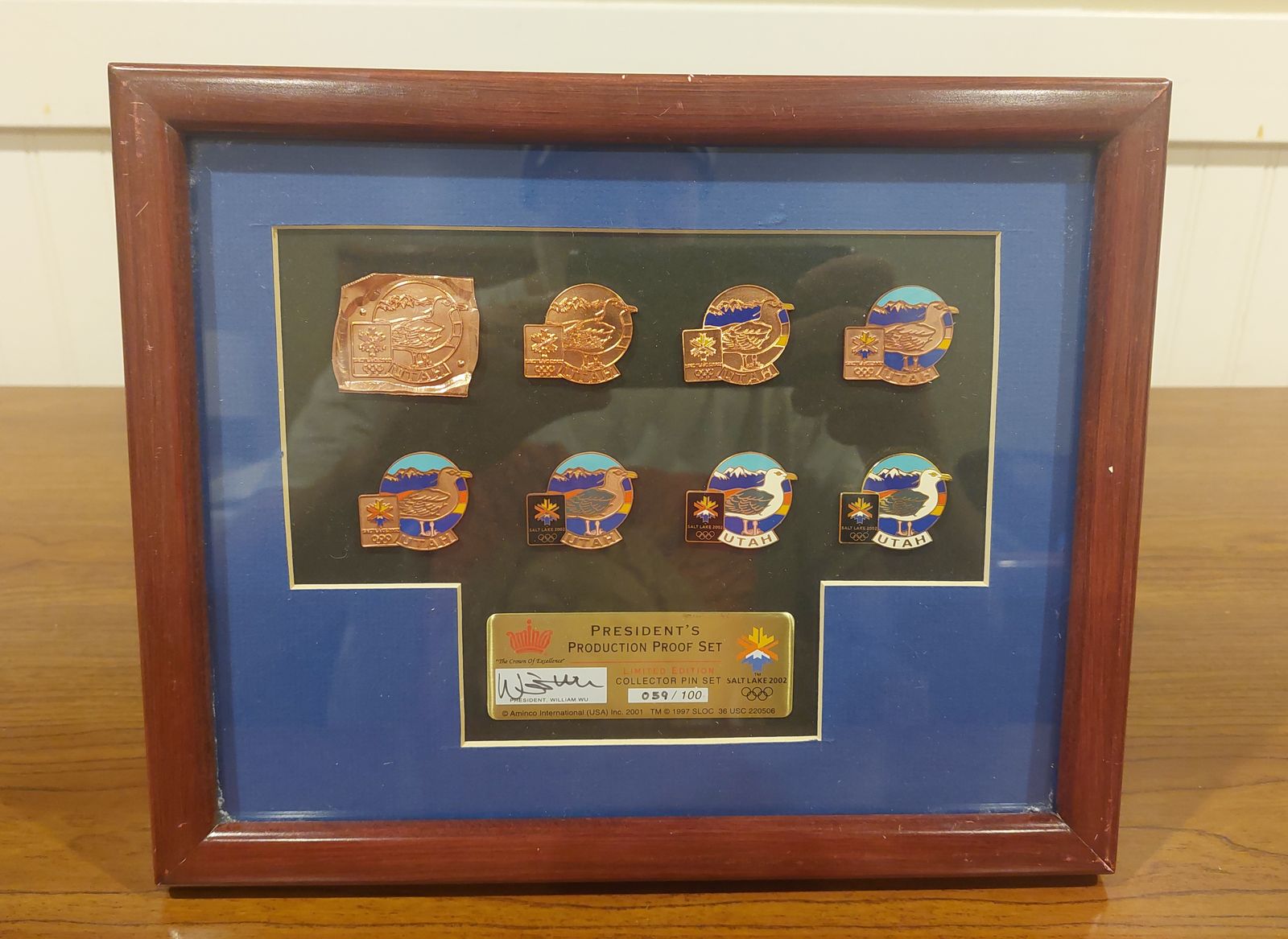 2002 Salt Lake Winter Olympics President's Production Proof Pin Set #059/100 – Limited Edition