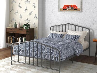 Metal Adjustable High Bed with Headboard and Footboard Modern Design Queen Size Grey (CT)