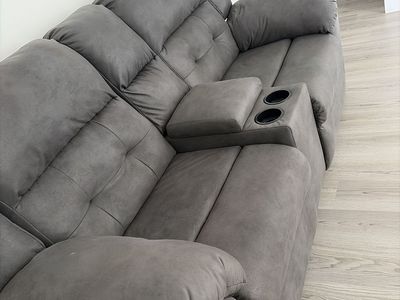 Gray Reclining Sectional Sofa with Cupholders - Used