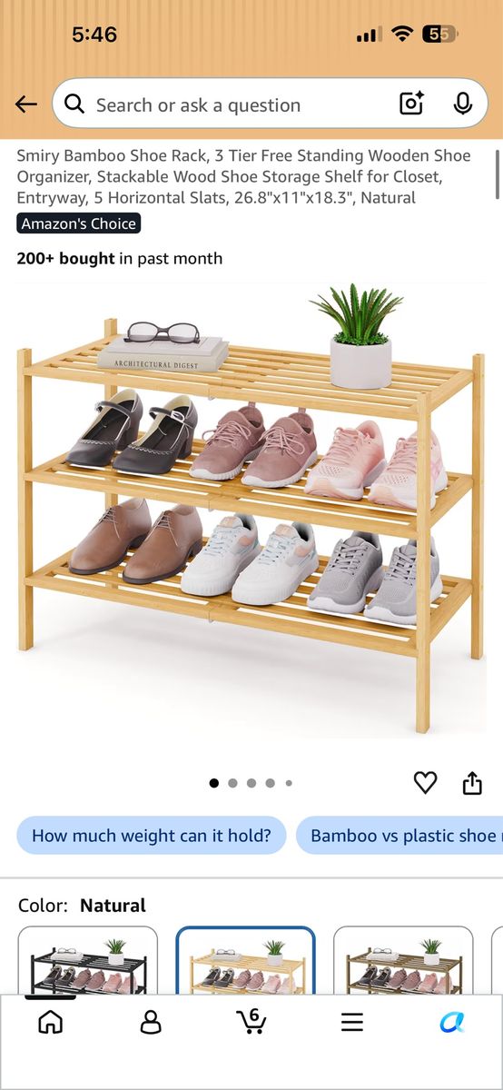 Bamboo 3-Tier Free Standing Wooden Shoe Rack Organizer, Stackable, Natural, 26.8"x11"x18.3"