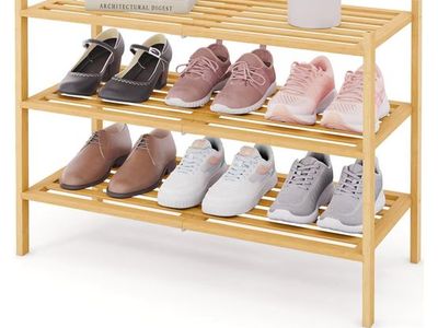 Bamboo 3-Tier Free Standing Wooden Shoe Rack Organizer, Stackable, Natural, 26.8"x11"x18.3"