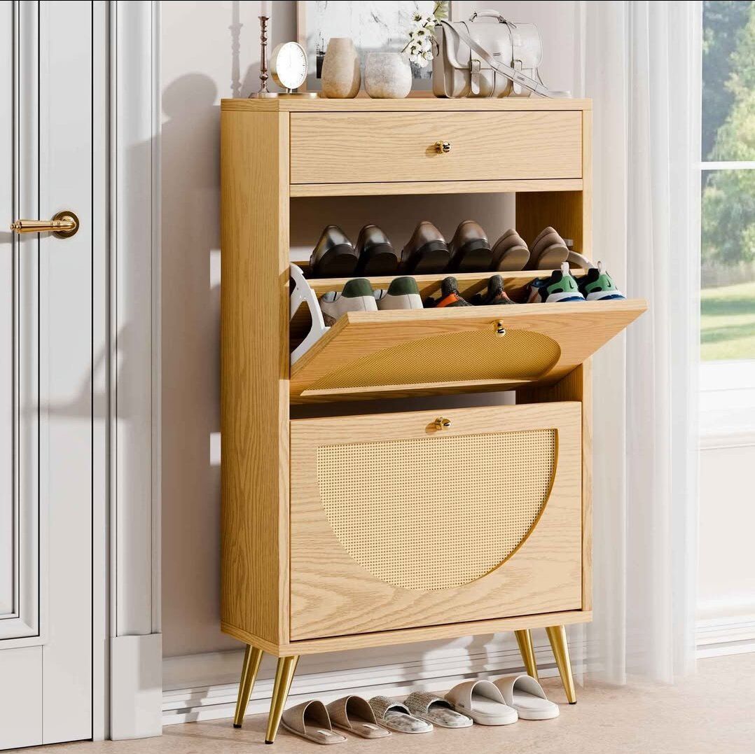 Walsunny Shoe Cabinet with 2 Flip Drawers Shoe Sto