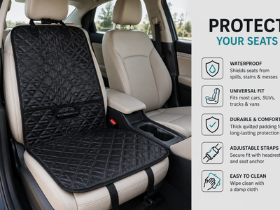 Universal Quilted Car Seat Protector Mat w/ Storage Pockets Waterproof Black