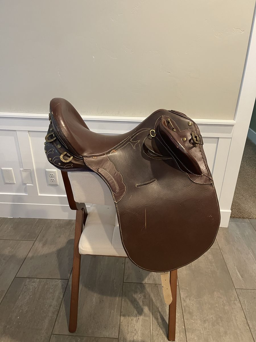 Brown Leather Stock Saddle with Brass Hardware