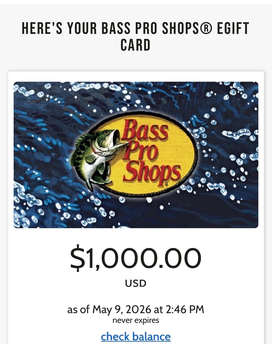 Cabelas, Bass Pro Shop Gift Card