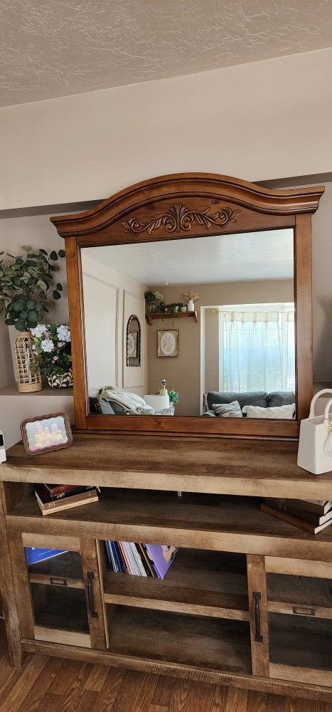 Beautiful Ornate Carved Wood Dresser Mirror - Traditional Style