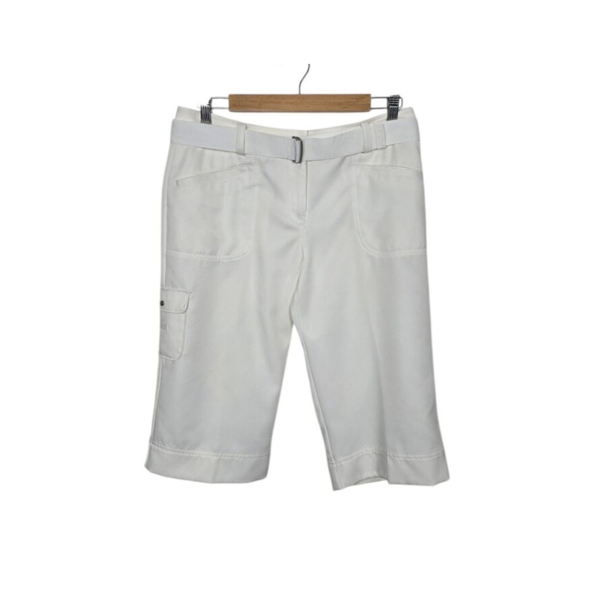 Izod Stretch Golf Classic Bermuda Long Belted Shorts White Women's 6