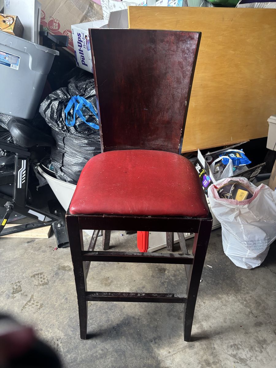 3 Wooden High-Top Bar Stool with Red Padded Seat