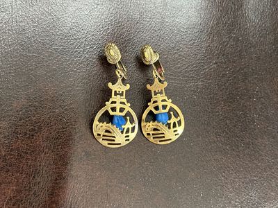 Decorative Gold Colored Earrings - Vintage