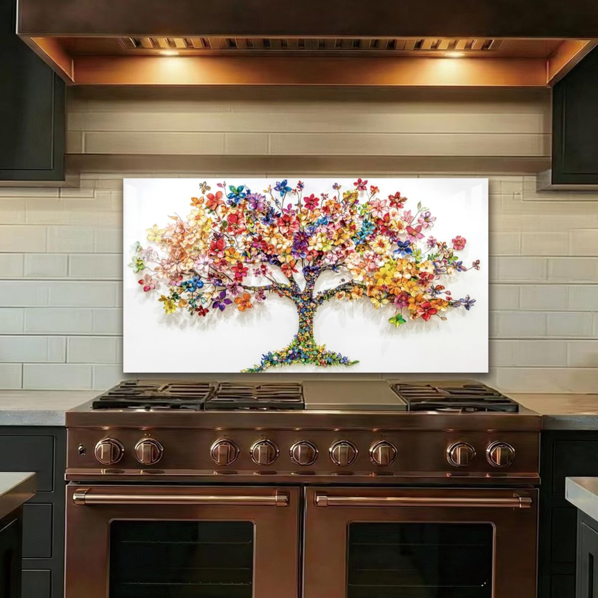 NEW 30"x16" Tree of Life‘’Tempered Glass Backsplash for Kitchen, Frameless, Stove Backsplash