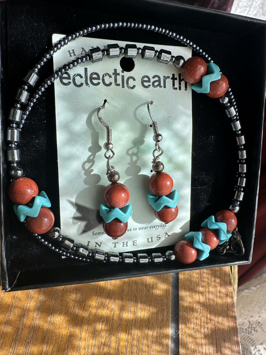 Hematite, Turquoise & Jasper Necklace & Earring Set