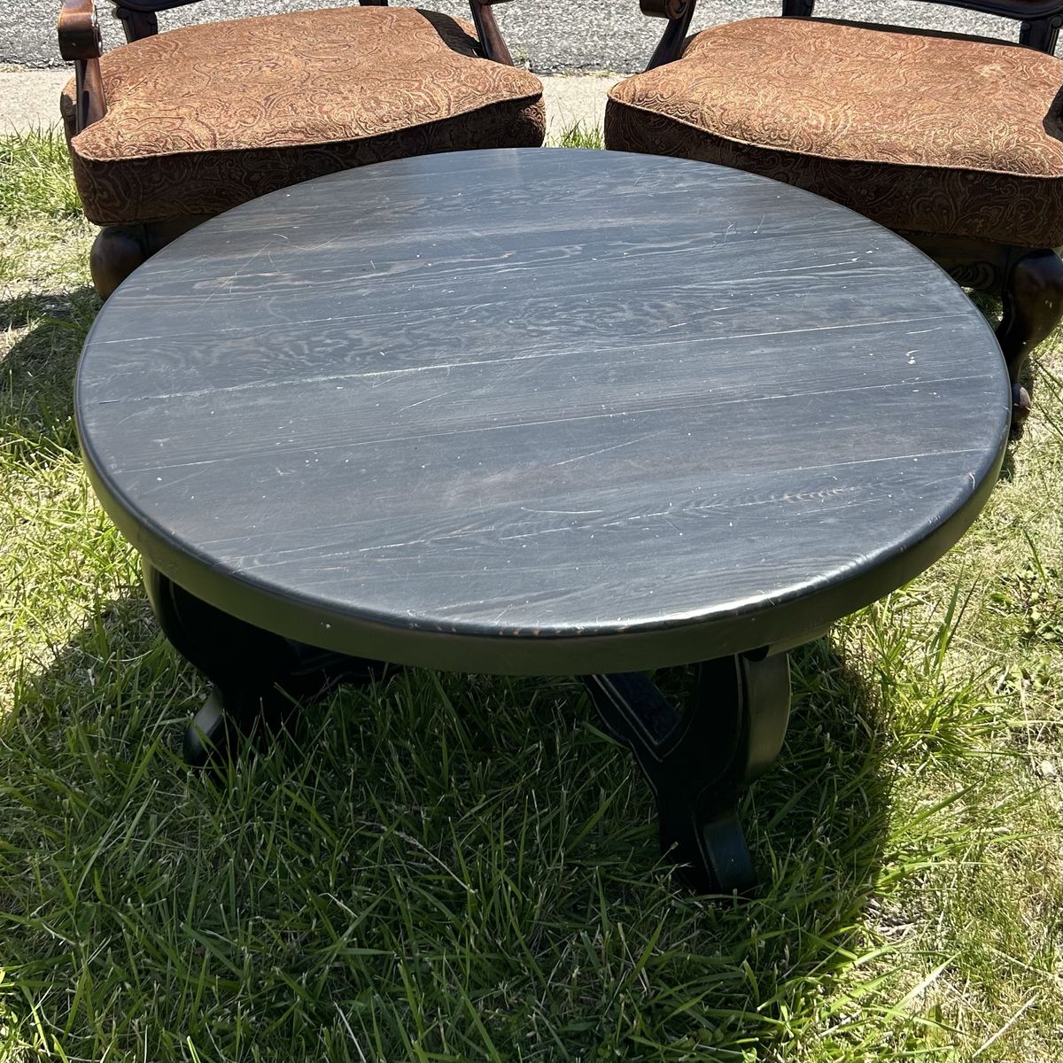 Asian Fusion Solid Pine Coffee Table Round Dark-Stain