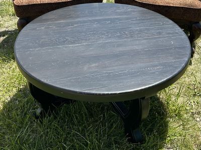 Asian Fusion Solid Pine Coffee Table Round Dark-Stain