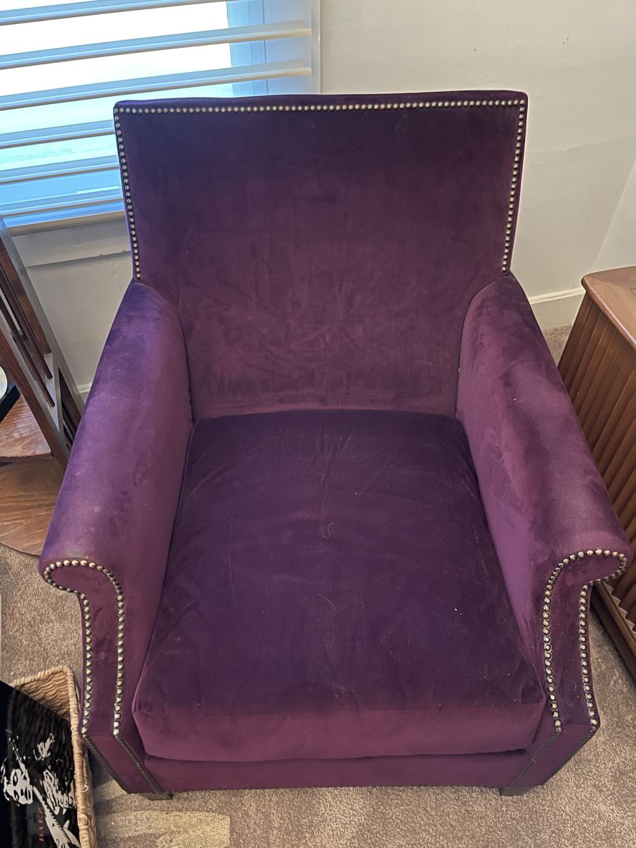 Stickley Fine Upholstery Purple Velvet Armchair with Nailhead Trim