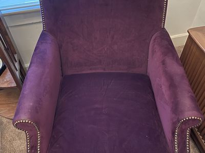 Stickley Fine Upholstery Purple Velvet Armchair with Nailhead Trim