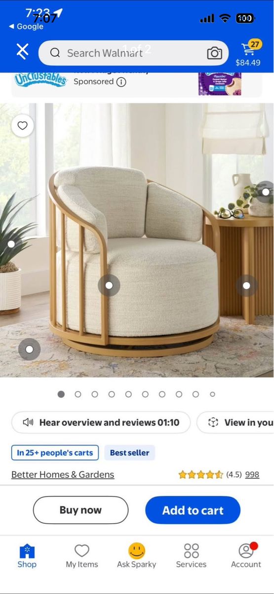 Better Homes & Gardens  Swivel Chair with Wood Frame, Beige