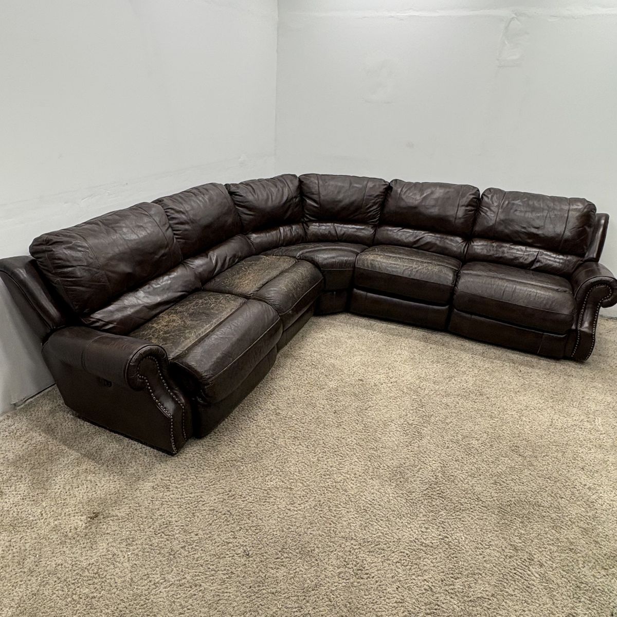 Large Brown Leather Sectional With Recliners
