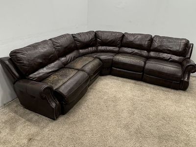 Large Brown Leather Sectional With Recliners