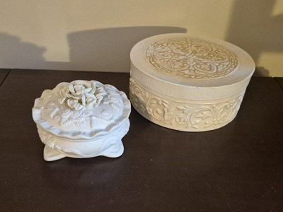 Keepsake Boxes - Set of 2, White Embossed Floral & Scroll Designs