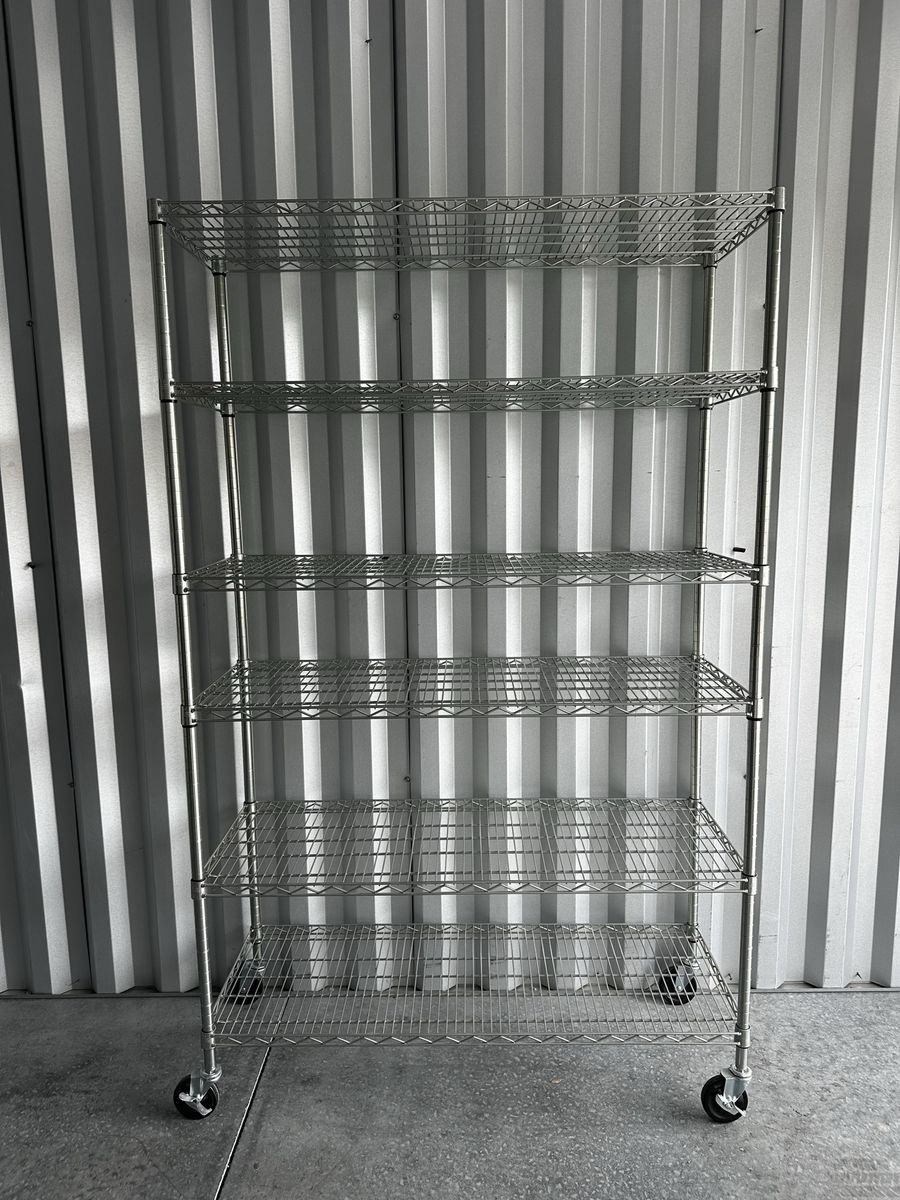 Chrome Wire Shelving Unit - 6-Tier Adjustable Storage Rack with Casters, Commercial Grade