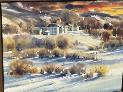 Beautiful Richard J. Van Wagoner original landscape water color, professionally framed, fine art 35”x31”
