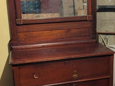 Antique 1880s Eastlake Dresser with Mirror and casters - solid wood