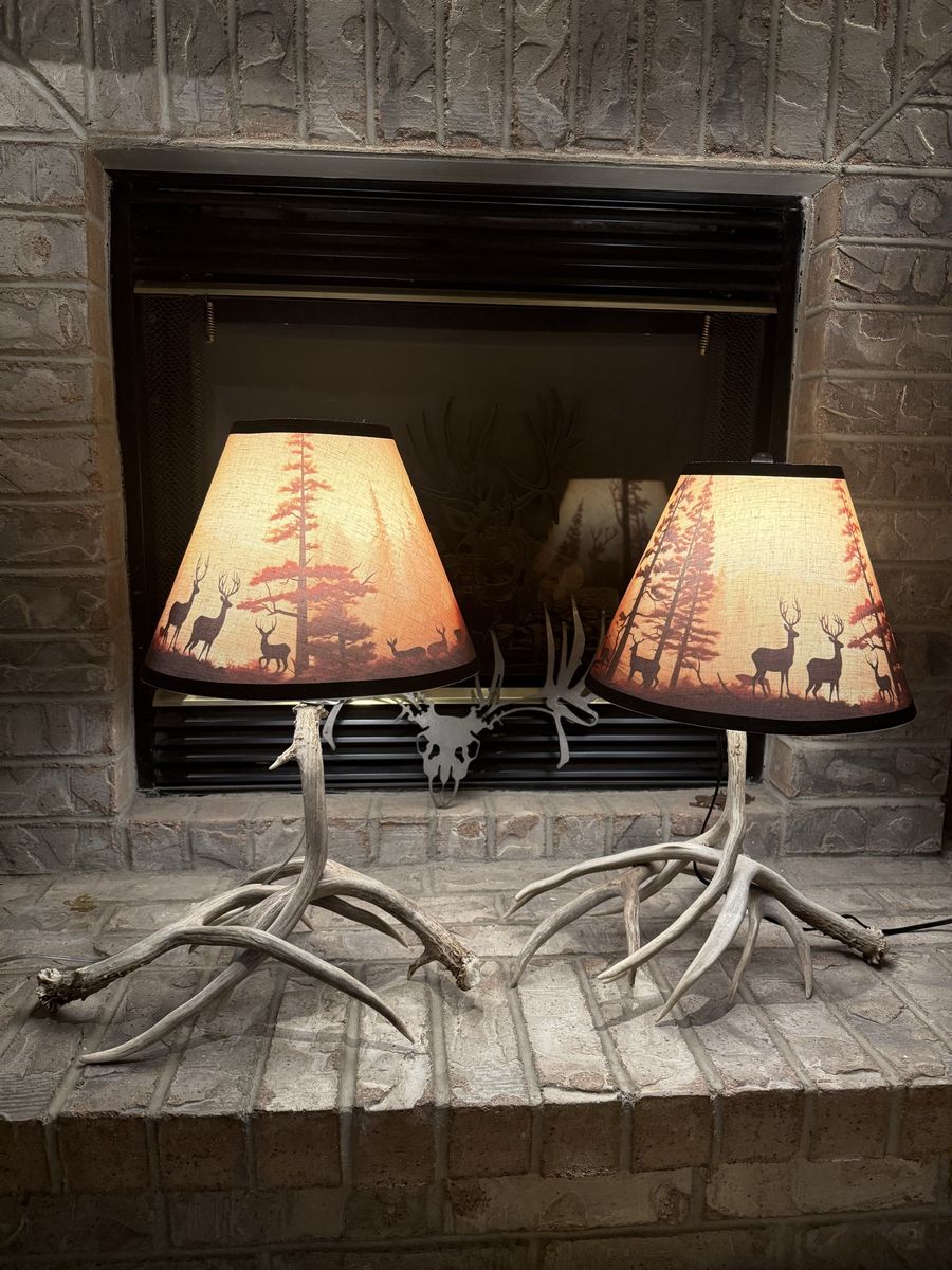Handmade Antler Table Lamps - Rustic Deer Scene Shades, Unique Lodge Decor