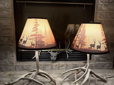 Handmade Antler Table Lamps - Rustic Deer Scene Shades, Unique Lodge Decor