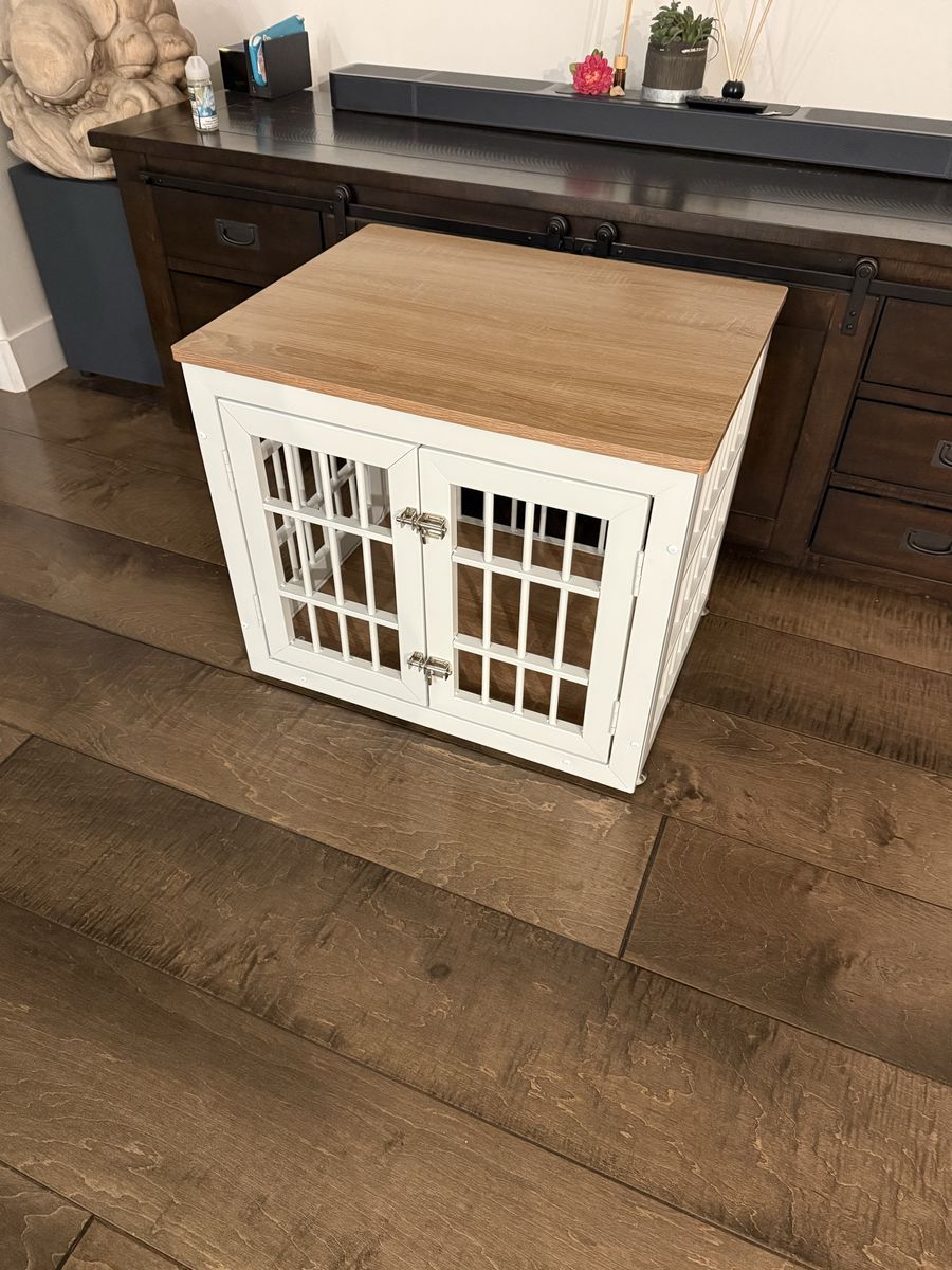 All Metal Dog Create Side Table With Wooden Top