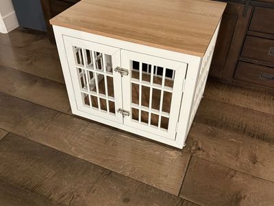 All Metal Dog Create Side Table With Wooden Top