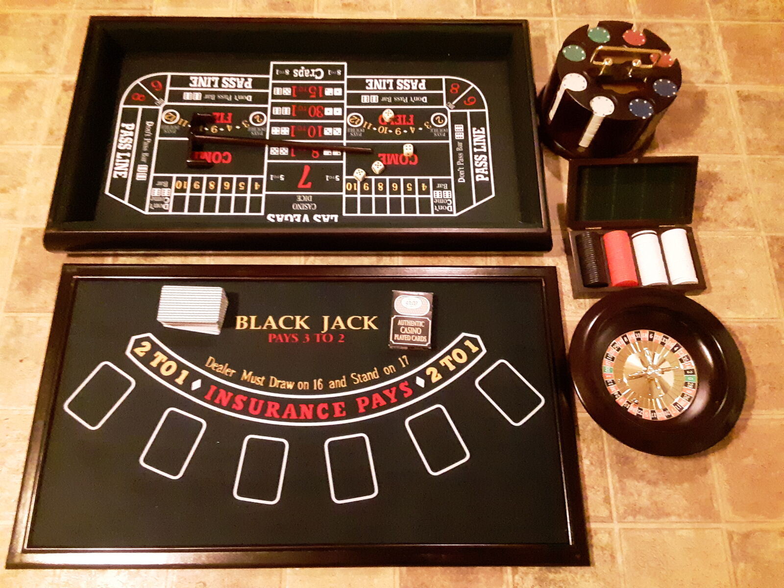 Deluxe Casino Table Game Set Roulette Wheel Craps Blackjack