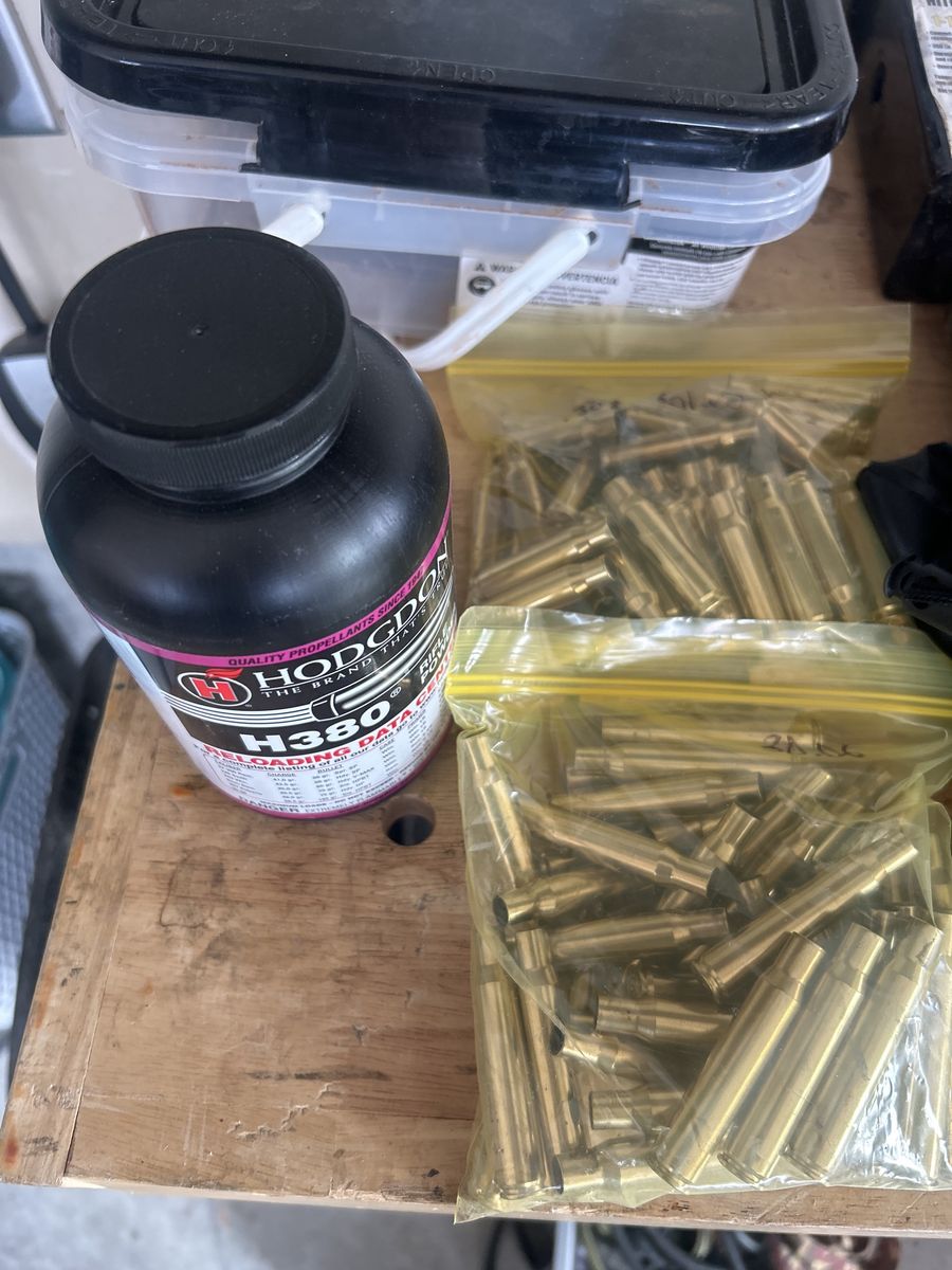Hodgdon H380 Reloading Powder, Hornady 30 CAL 180 gr SST Bullets, and Pittsburgh Digital Caliper