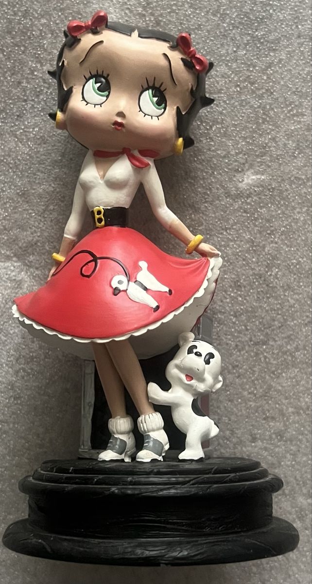 Vintage Betty Boop Figurine - Sock Hop / Red Poodle Skirt with Pudgy Dog