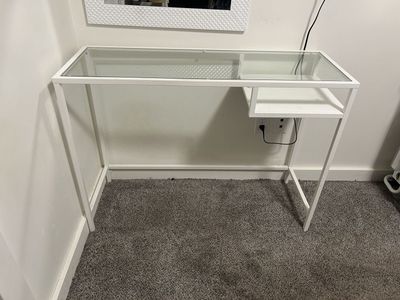 IKEA Vittsjo Glass Top Desk - White Metal Frame