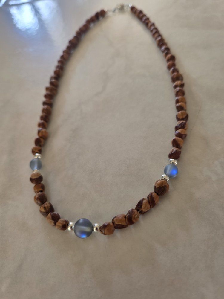 Navajo made ghost bead Necklace with Iridescent Glass Accents 