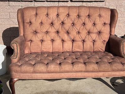 Cognac brown tufted soft settee loveseat